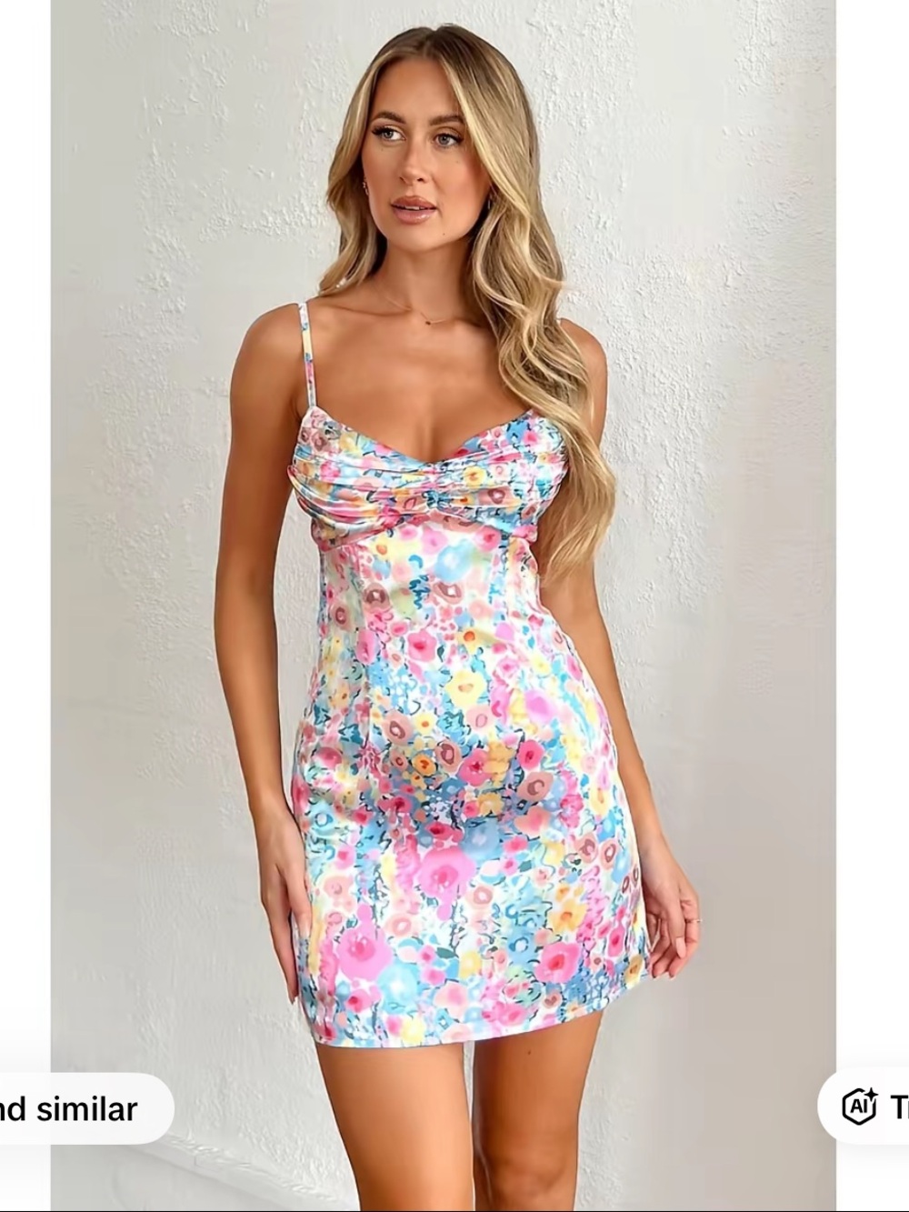 Beginning Boutique Pastel Floral Satin Mini Dress